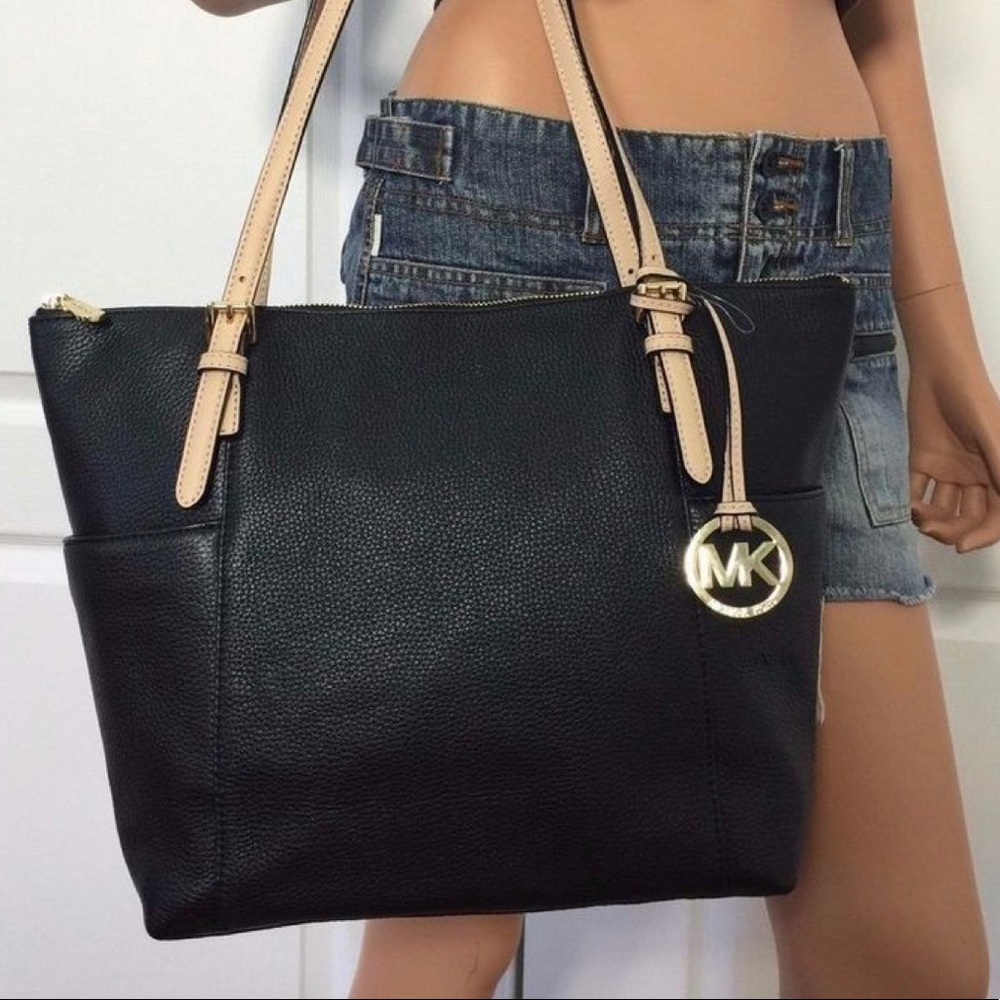 Michael Kors Jet Set Black Leather Tote Bag